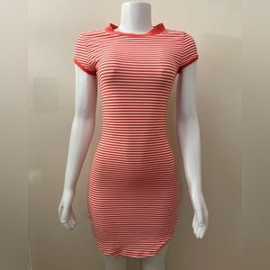 Forever21 striped white and orange curved hem shirt mini bodycon dress